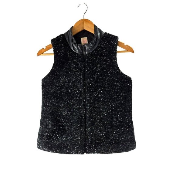 Girls Faded Glory Vest Large Faux Black Fuzzy Fur Silver Threads Puffer Back Qui - Picture 2 of 13